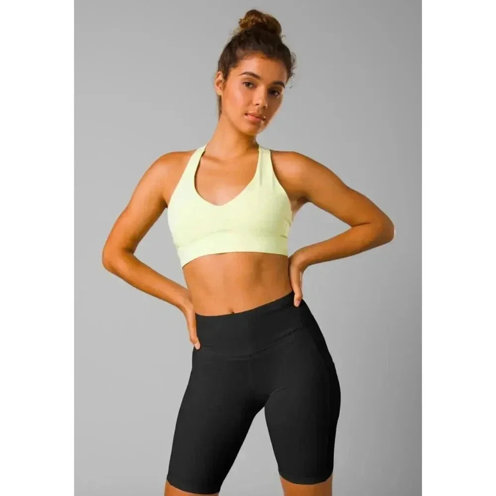 Prana Pale Yellow Racerback Performance Sports Bra